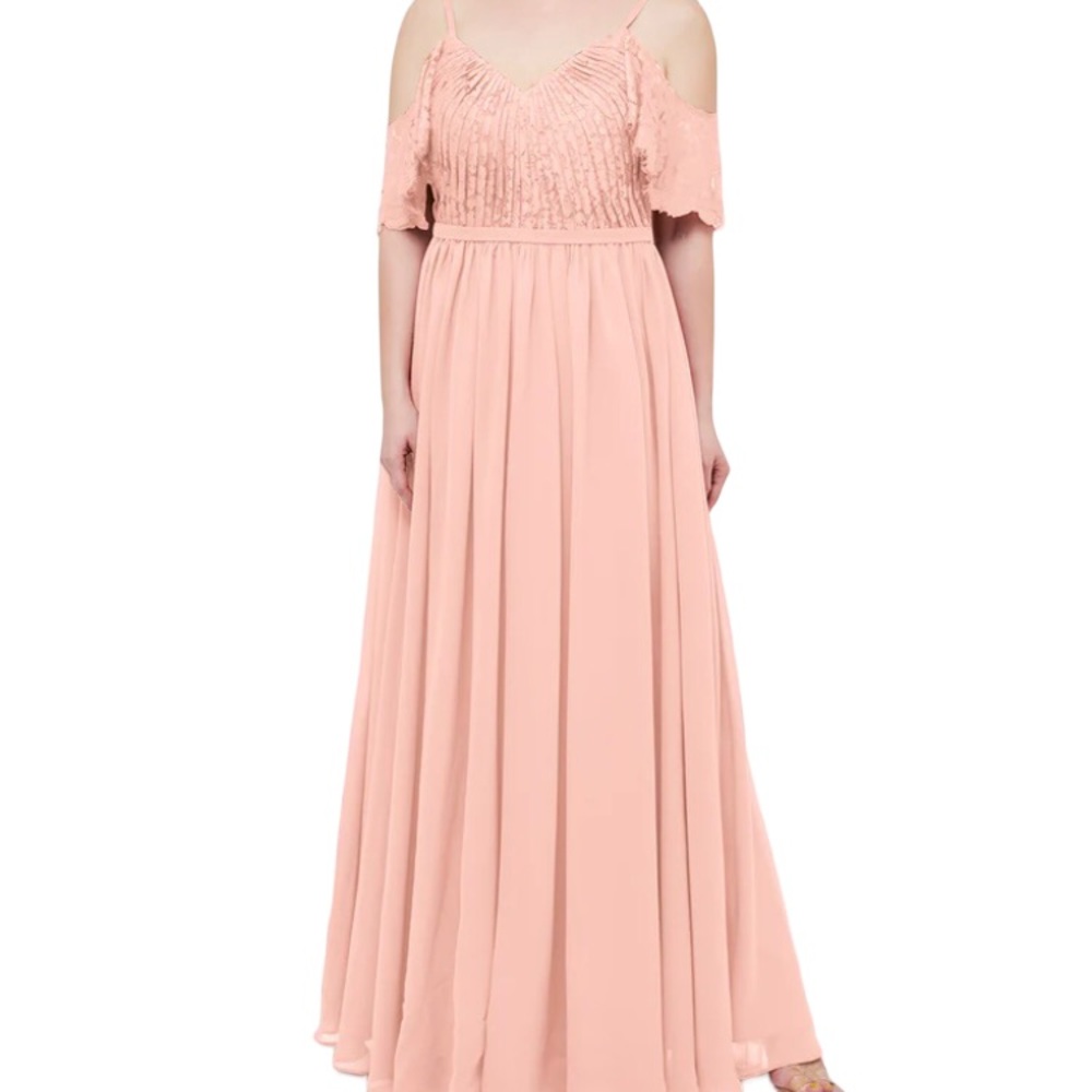 JJs HOUSE Lace & Chiffon Cold Shoulder Formal Gown